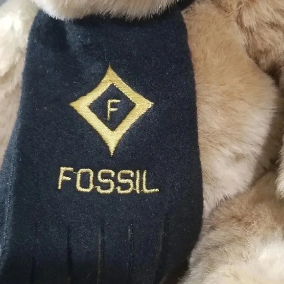 {Fossil} Plush Tan Bear w/ Black Felt Scarf & Fossil Print on Ears, Feet - Picture 5 of 9